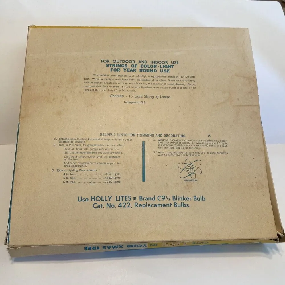 Vintage Holly Blinker Lites EMPTY BOX ONLY Very Colorful Large Letterpress USA